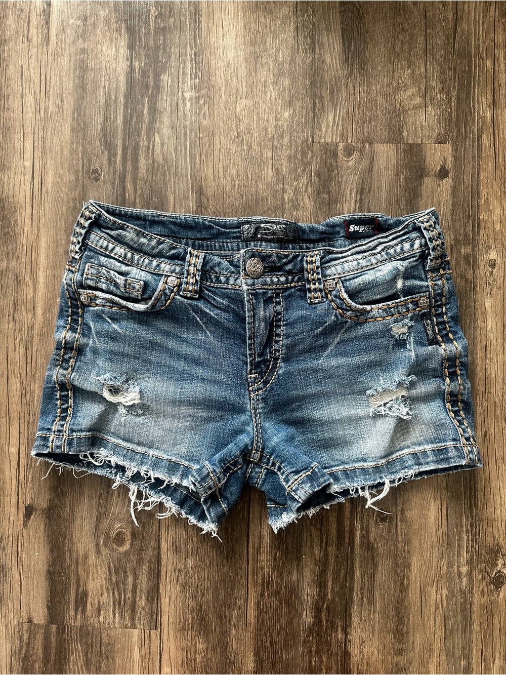 Silver Jeans Distressed Blue Denim Cutoff Shorts